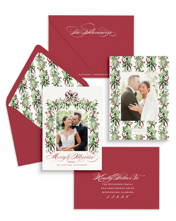 Newlywed Garland & Bow Christmas Card