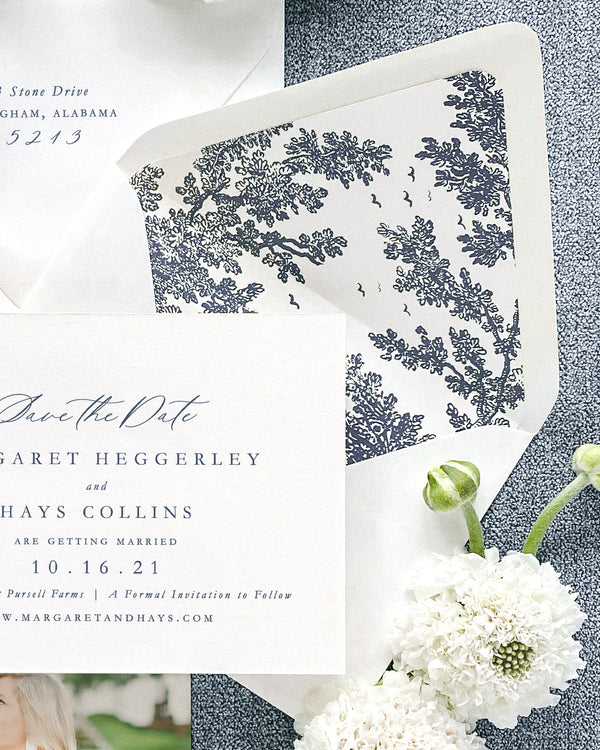 Margaret Tree Toile Invitation and Save the Date Envelope Liners