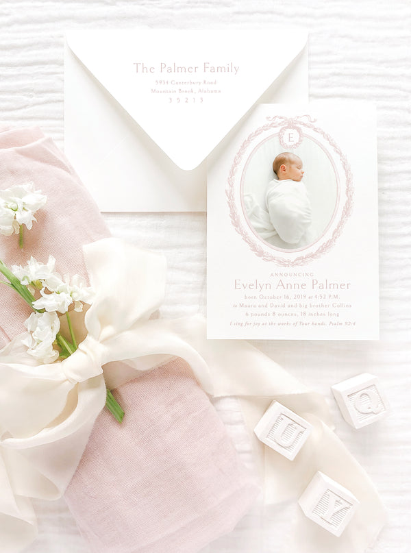 Little Girl Wreath and Ribbon Announcement
